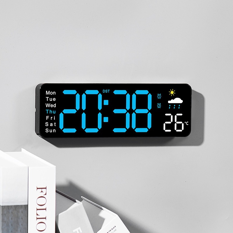 Large Digital Wall Clock Temperature and Humidity Week Display Brightness Adjustable Electronic LED Table Alarm Clock 12/24H