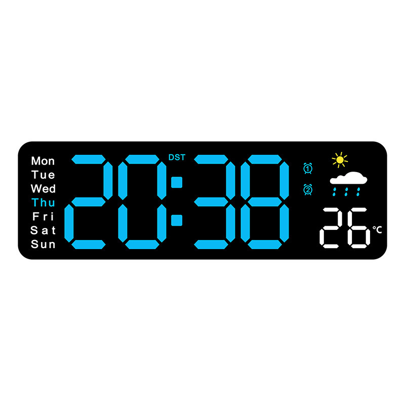 Large Digital Wall Clock Temperature and Humidity Week Display Brightness Adjustable Electronic LED Table Alarm Clock 12/24H