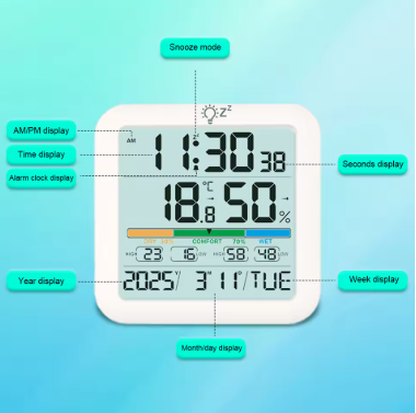 Multifunctional Hygrometer with Backlit LCD Digital Magnetic Clock Temperature Humidity Meter for Humidity Gauge Meter Sensor