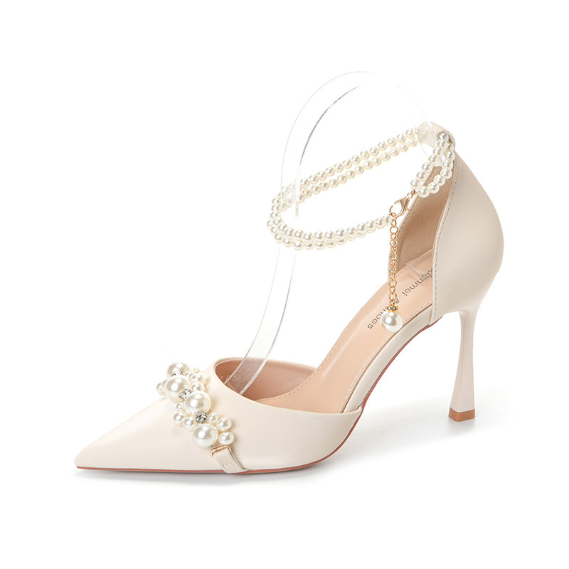 French temperament pointed high heels socialite banquet pearl fairy with dress ladylike bridesmaid shoes