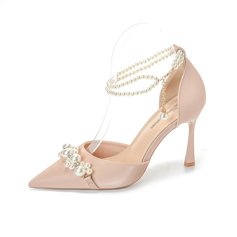 French temperament pointed high heels socialite banquet pearl fairy with dress ladylike bridesmaid shoes