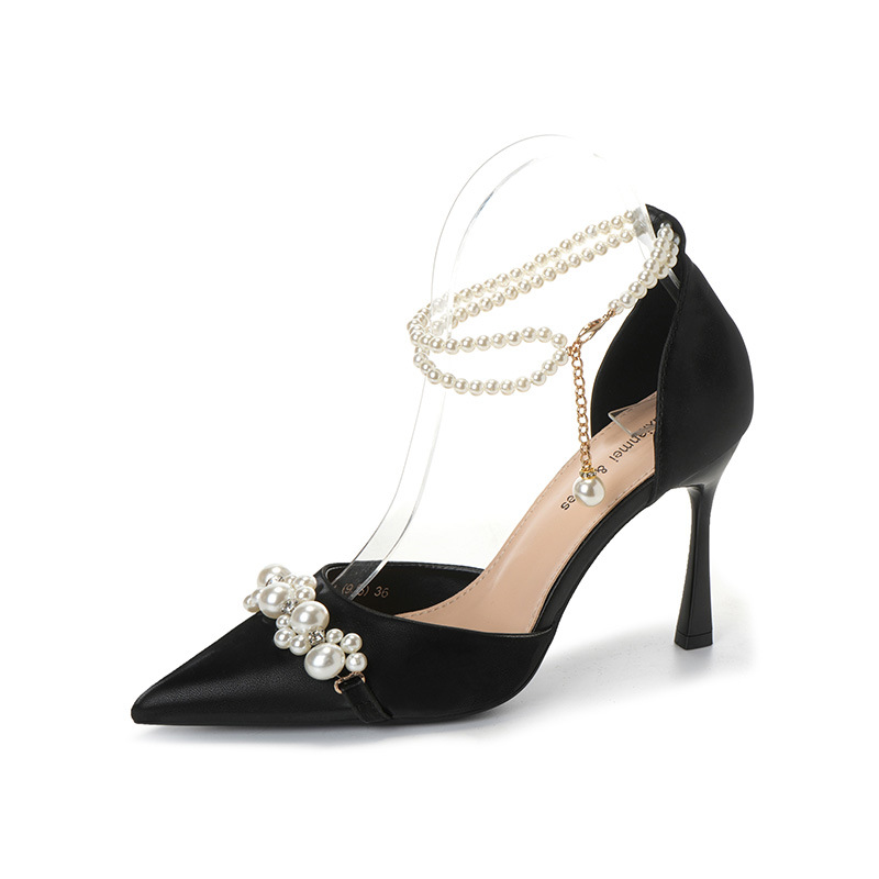French temperament pointed high heels socialite banquet pearl fairy with dress ladylike bridesmaid shoes