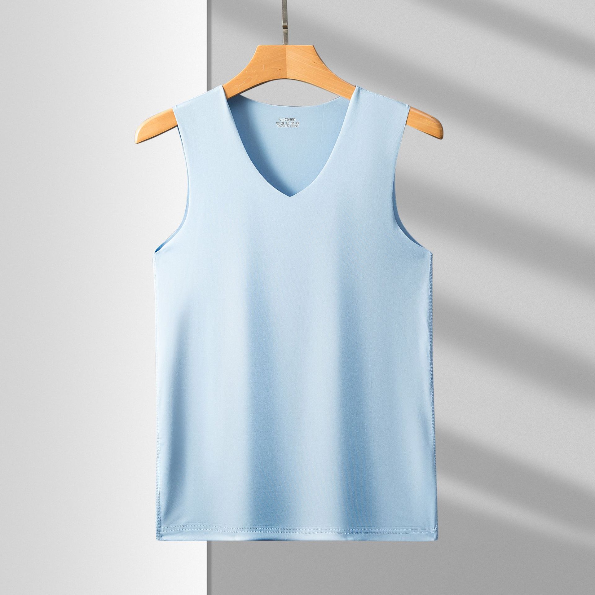 Men's Seamless Ice Silk Tank Top V-Neck Slim Fit Quick Dry Workout Sleeveless Undershirt Summer
