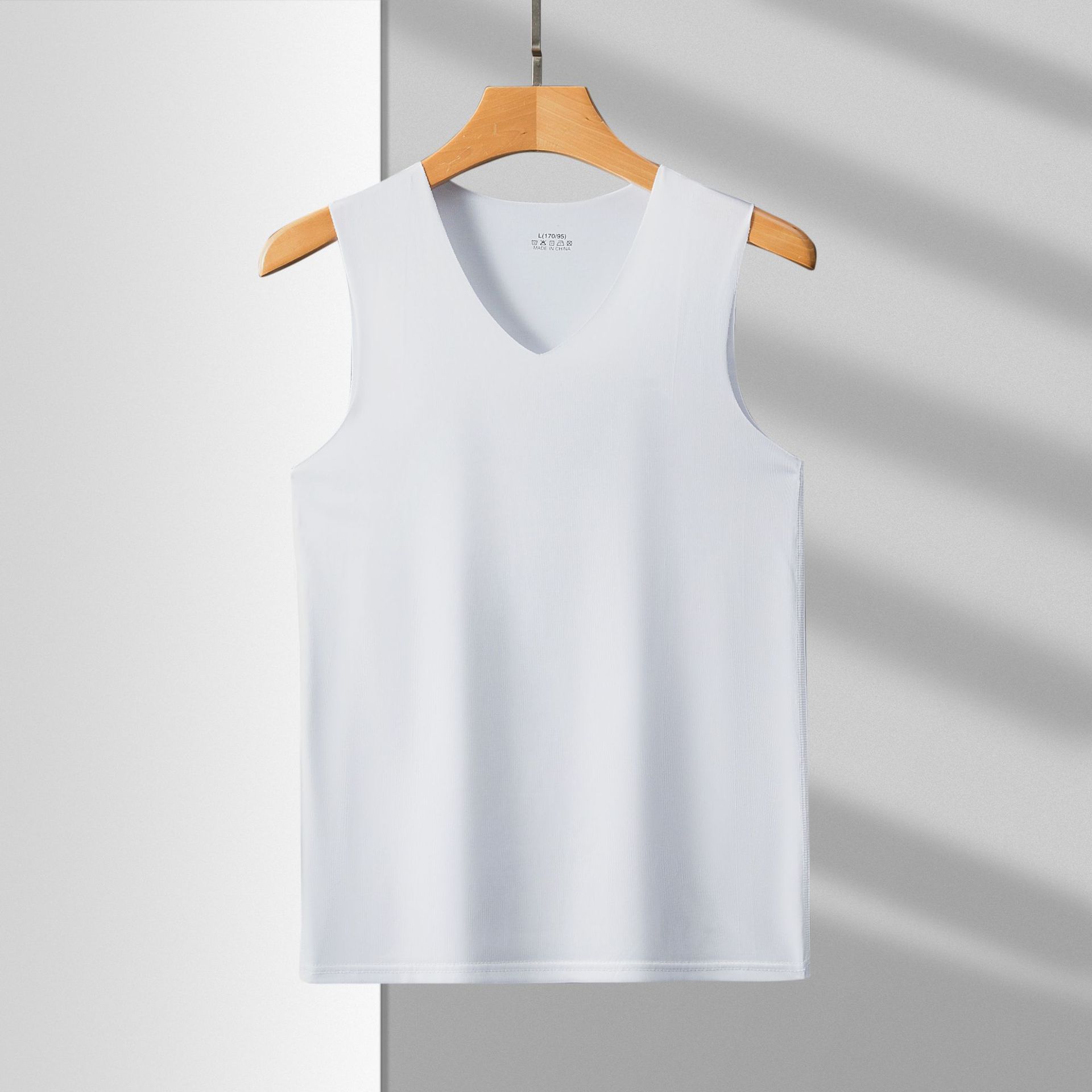 Men's Seamless Ice Silk Tank Top V-Neck Slim Fit Quick Dry Workout Sleeveless Undershirt Summer