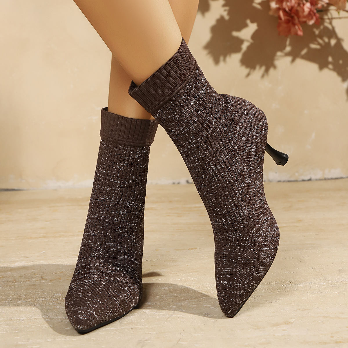 Women's New Fashion High Quality Soft Large Size Socks Ankle Mid Top Boots Stiletto Slim Slip On Heel Breathable Stretchy Pump