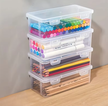2pcs Large Capacity Transparent Plastic Pencil Boxes, Portable Tension Mount Storage Organizer for Oil Pastels, Crayons