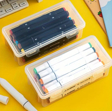 2pcs Large Capacity Transparent Plastic Pencil Boxes, Portable Tension Mount Storage Organizer for Oil Pastels, Crayons