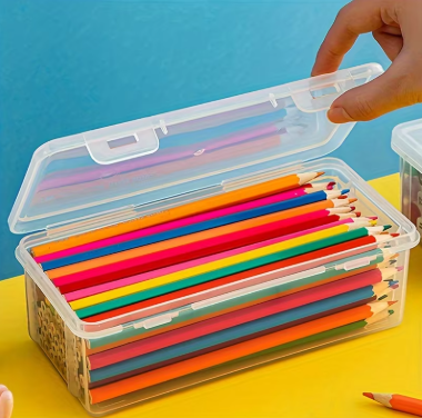 2pcs Large Capacity Transparent Plastic Pencil Boxes, Portable Tension Mount Storage Organizer for Oil Pastels, Crayons
