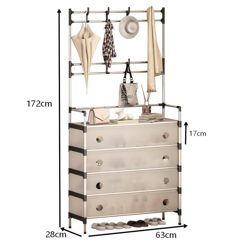 5 Tier Metal Shoe & Hat Rack, Dust Proof Cover Durable Entryway Storage Organizer