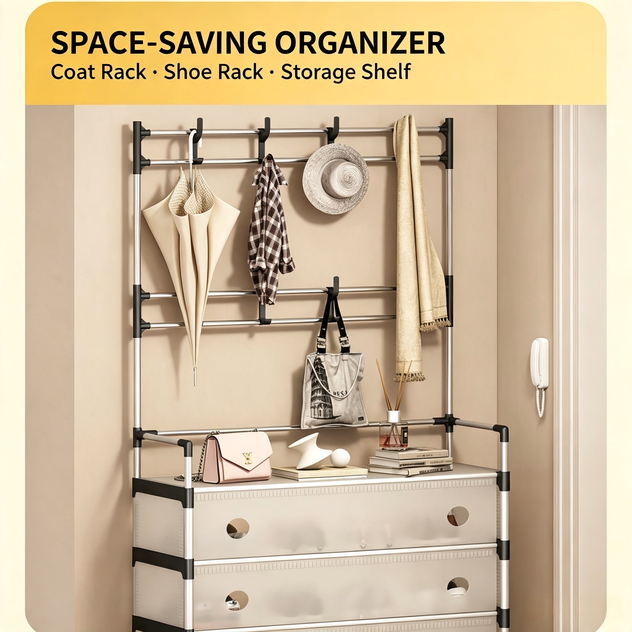 5 Tier Metal Shoe & Hat Rack, Dust Proof Cover Durable Entryway Storage Organizer