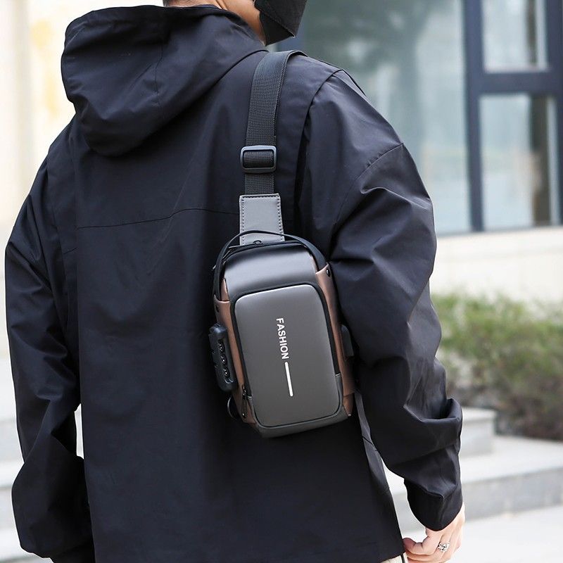 Multifunctional Combination Lock Fashion Chest Bag, Men's Portable Commuter Phone Crossbody Bag, Cool Crossbody Bag