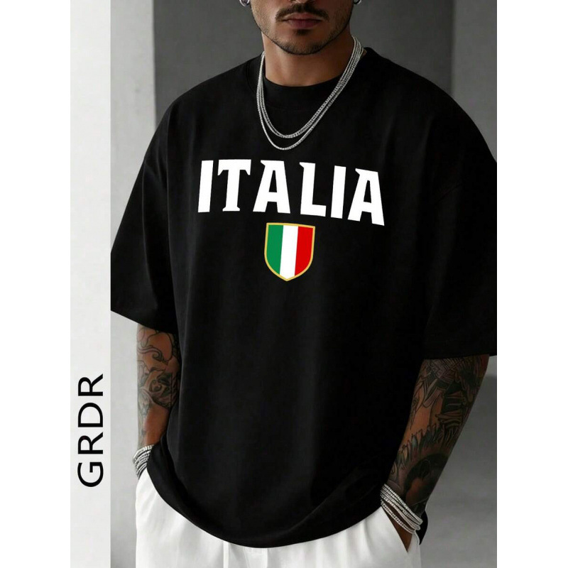 European Size Pure Cotton Men's Printed Short Sleeve T-Shirt, Casual Crew Neck Summer Tee with Soft Fabric