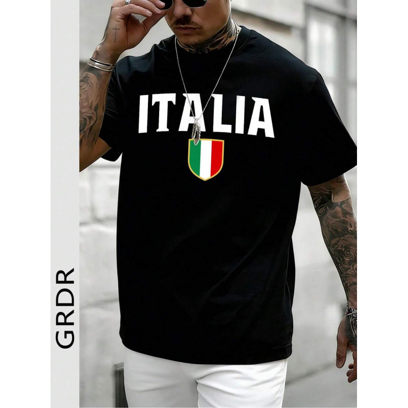 European Size Pure Cotton Men's Printed Short Sleeve T-Shirt, Casual Crew Neck Summer Tee with Soft Fabric