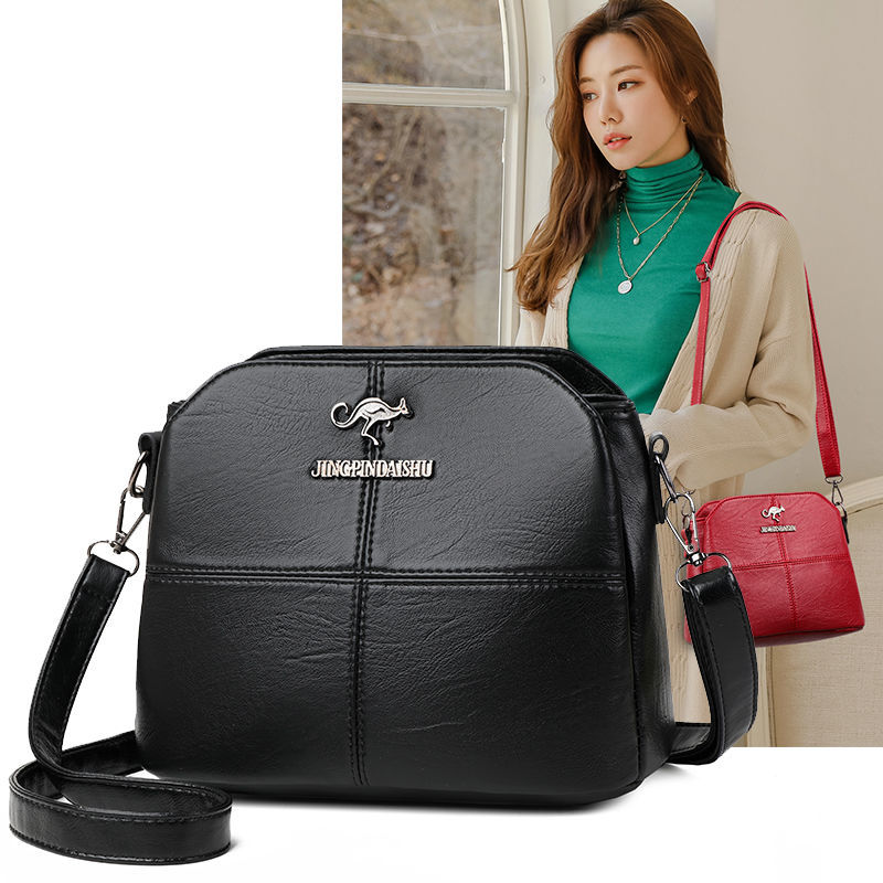 Leather texture three-layer bag women's autumn and winter new large capacity PU Leather Shoulder Bag