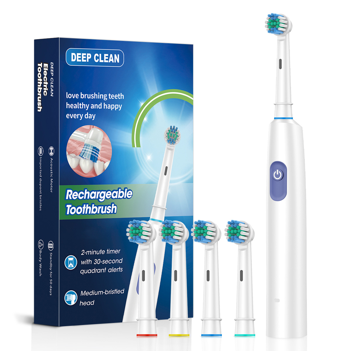 Magnetic Levitation Round Head Rotating Sonic Electric Toothbrush, 5 Modes, 4 Brush Heads, Soft Bristles, IPX7 Waterproof