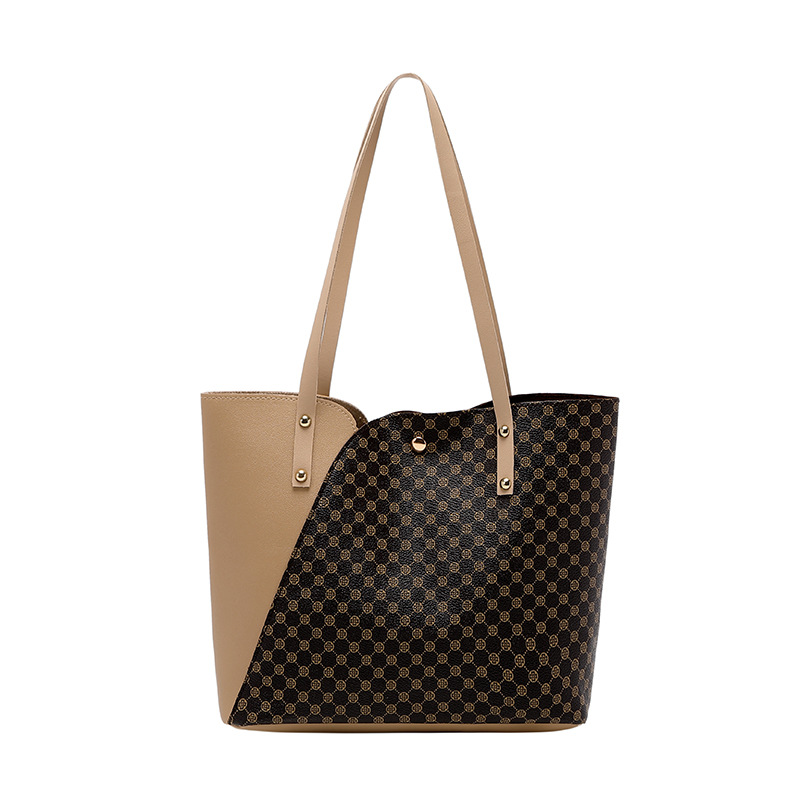 Trendy and versatile color blocked tote bag large capacity shopping bag mommy bag