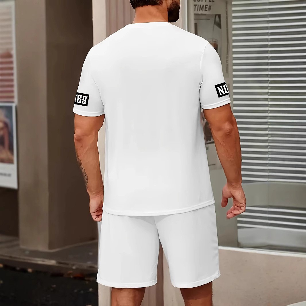 Fashionable plus size men's shorts short sleeved sportswear Los Angeles letter t-shirt set