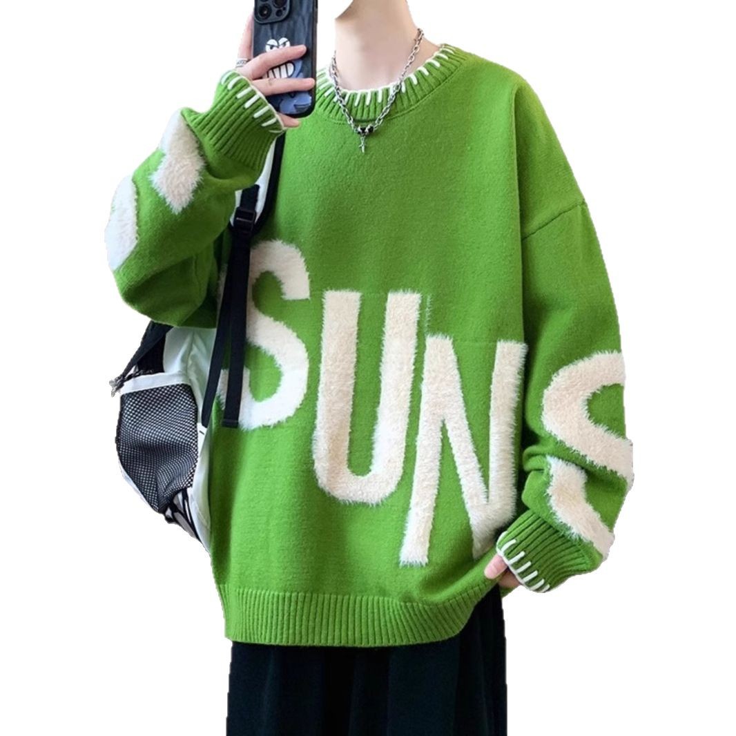Trendy plus size men's loose and thick knitted sweater base sweater