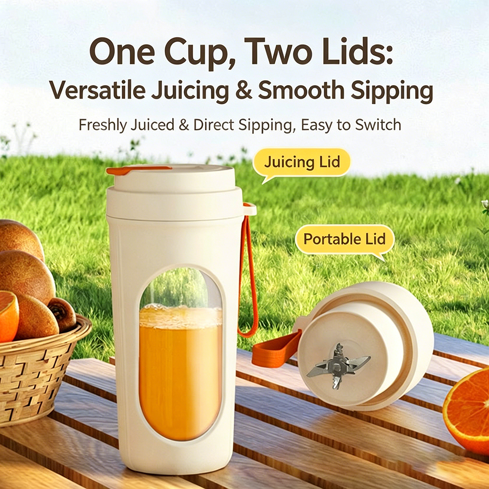 12-Blade Portable Juice Cup, 40s Fast Juicing, USB Rechargeable Fruit Blender with Double Lid Design, 700ml, UK Charging for Tra