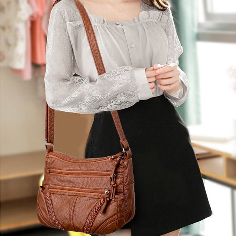 New Multi-Pocket Shoulder Bags PU Leather Ladies Bags Purses Handbags Sling Bags  Messenger Bags