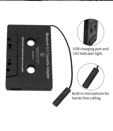 Car Bluetooth 5.0 Tape Cassette Audio Aux Adapter with Microphone 6H Music Time 168H Standby Smartphone Cassette Adapter