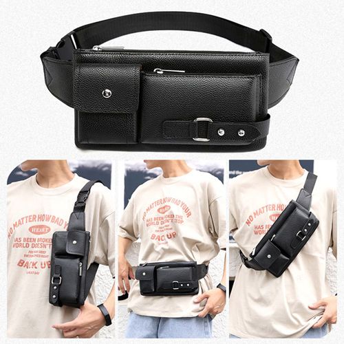 1pc Waist Bag Fanny Pack Crossbody Pouch For Men Shoulder Bags Adjustable Fanny Pack Purse Phone Belt Bag PU Leather Zipper Bag
