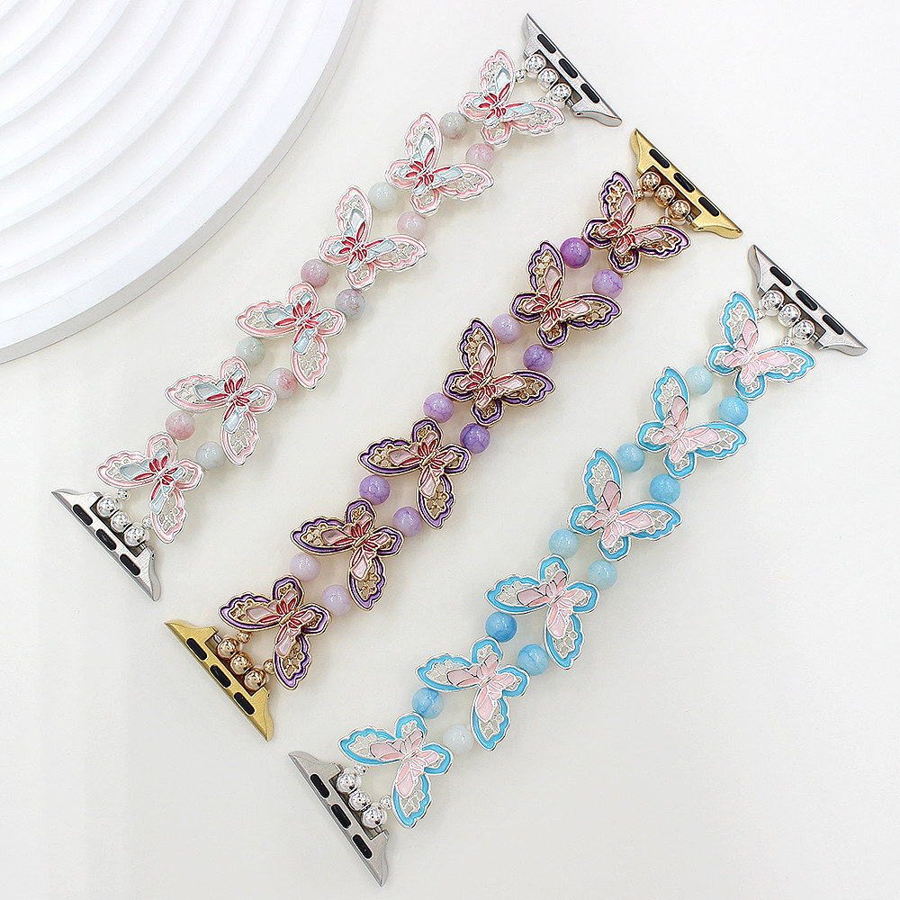 2026 Enamel Butterfly Natural Stone Beaded Smart Watch Strap for Apple Watch SE Ultra 2 3