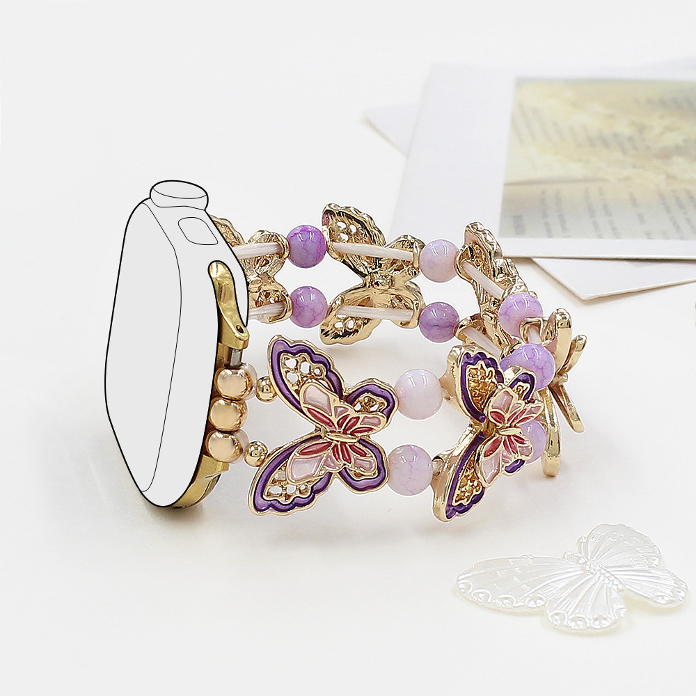 2026 Enamel Butterfly Natural Stone Beaded Smart Watch Strap for Apple Watch SE Ultra 2 3