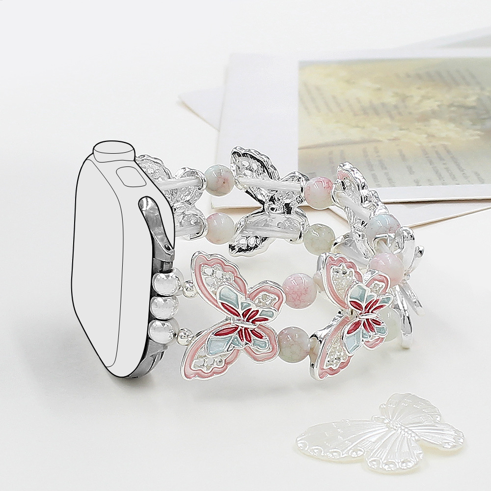 2026 Enamel Butterfly Natural Stone Beaded Smart Watch Strap for Apple Watch SE Ultra 2 3