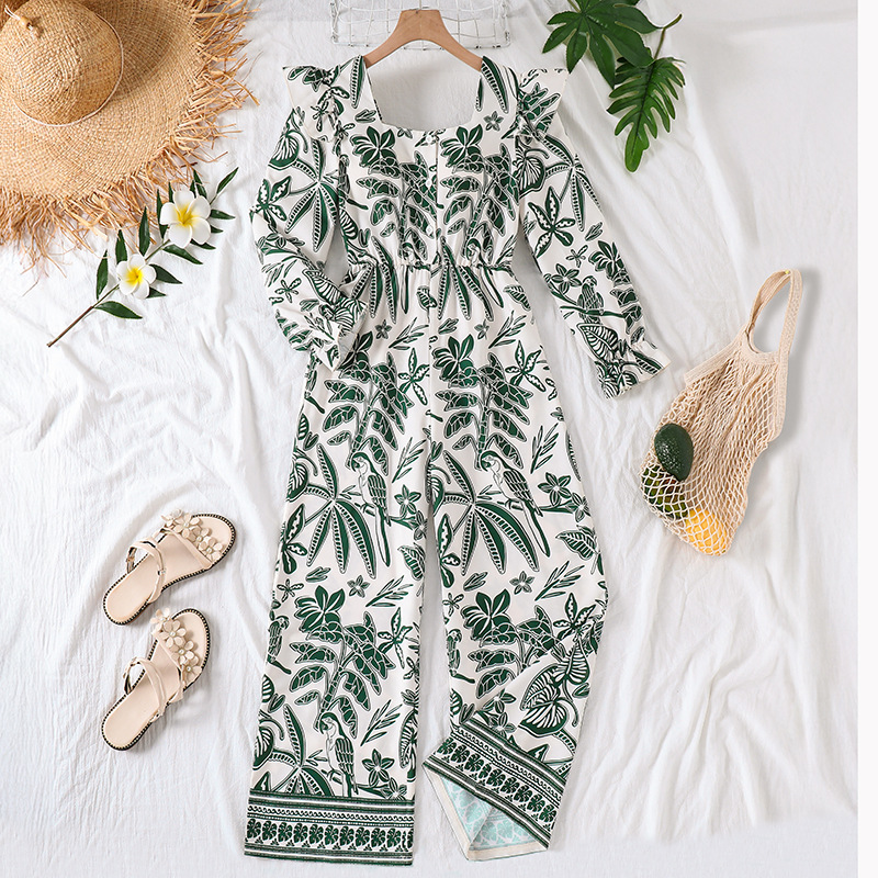New European and American Girls' jumpsuit Children's lotus leaf sleeves butterfly knot splicing, waist wide leg pants jumpsuit