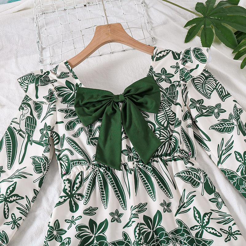 New European and American Girls' jumpsuit Children's lotus leaf sleeves butterfly knot splicing, waist wide leg pants jumpsuit