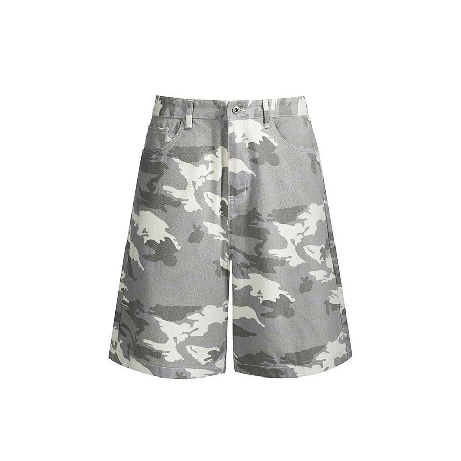 American retro camo mid-rise loose straight wide-leg jeans for women, hot girl shorts