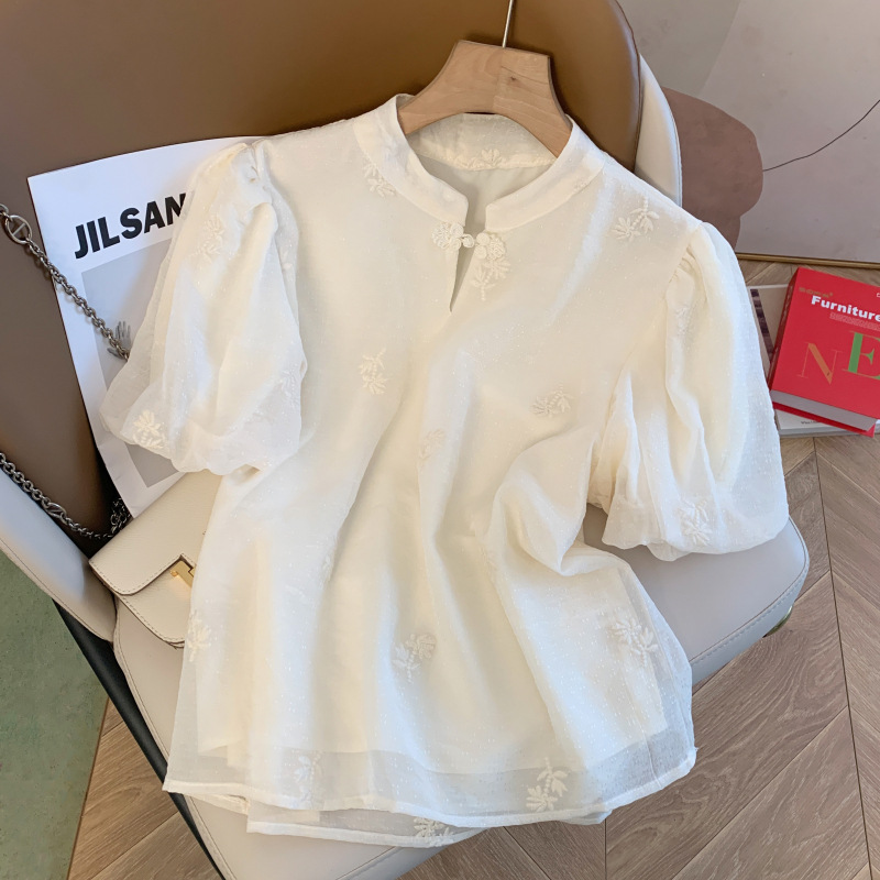Women's summer new short-sleeve buttoned shirt, improved cheongsam top that hides the belly