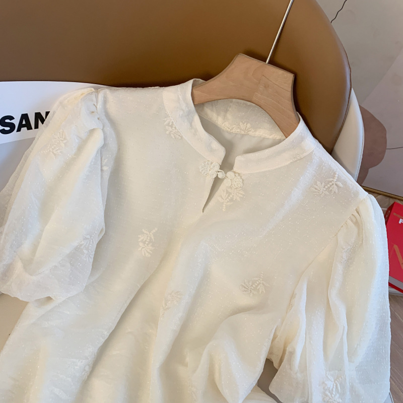 Women's summer new short-sleeve buttoned shirt, improved cheongsam top that hides the belly
