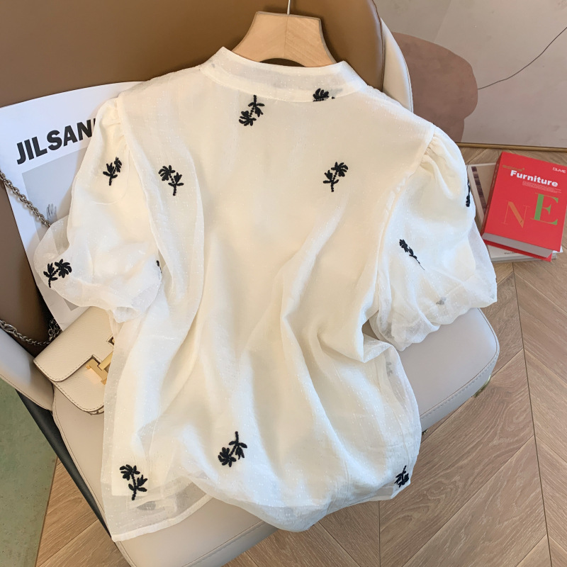 Women's summer new short-sleeve buttoned shirt, improved cheongsam top that hides the belly