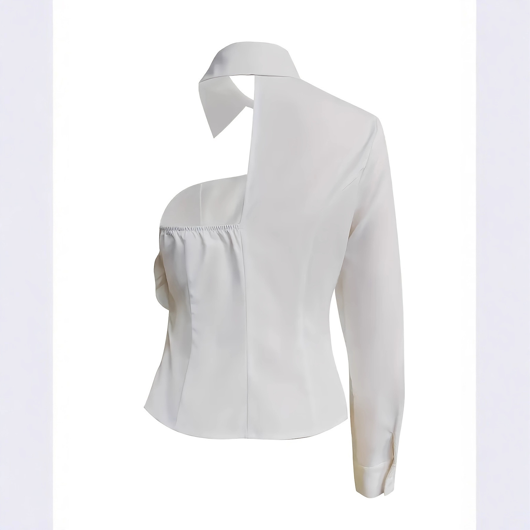 Women's white off-shoulder design shirt with 3D floral decoration, stylish, elegant and versatile