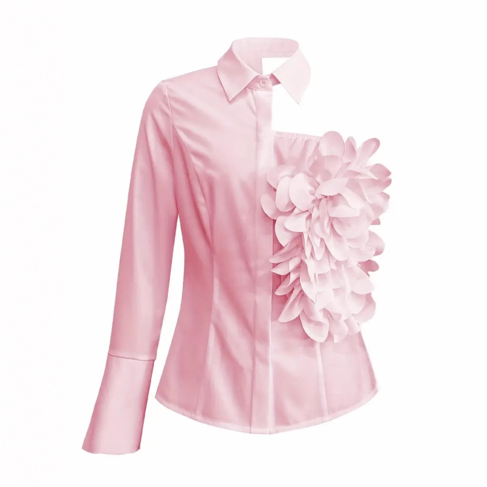 Women's white off-shoulder design shirt with 3D floral decoration, stylish, elegant and versatile