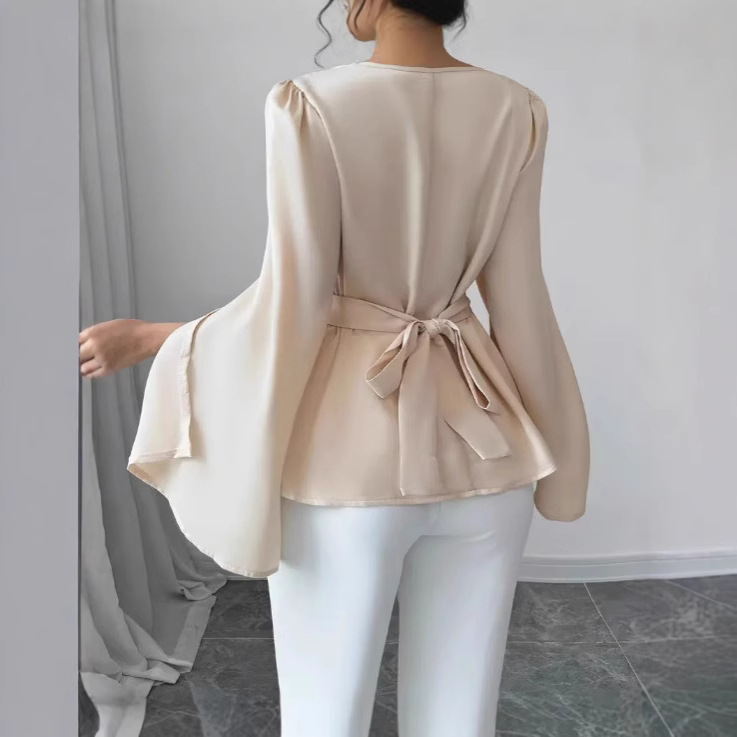 Chic satin blouse for women, slimming waist, versatile and unique style