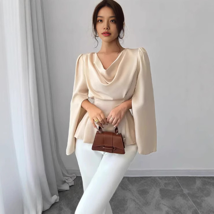 Chic satin blouse for women, slimming waist, versatile and unique style