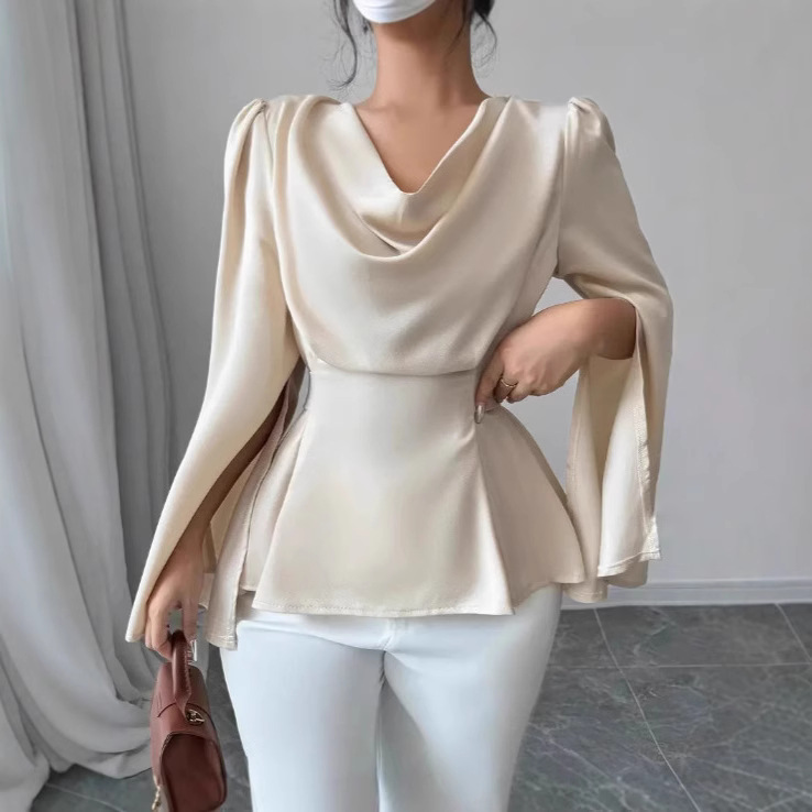 Chic satin blouse for women, slimming waist, versatile and unique style