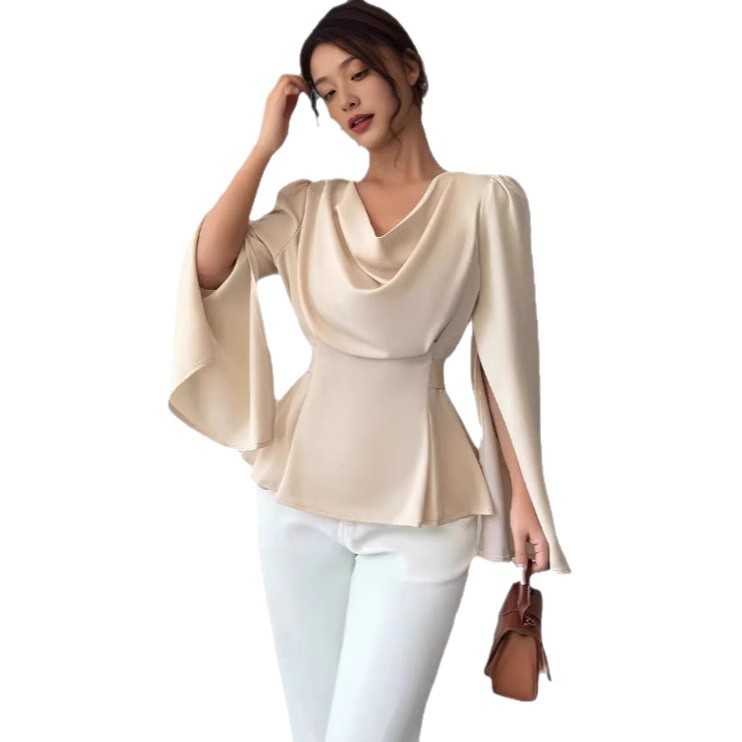 Chic satin blouse for women, slimming waist, versatile and unique style