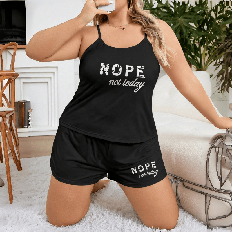 Ladies' pajama set with letter print, plus-size camisole and shorts, loose two-piece set, can be worn outside as loungewear