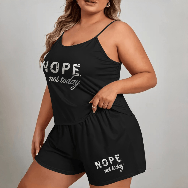 Ladies' pajama set with letter print, plus-size camisole and shorts, loose two-piece set, can be worn outside as loungewear