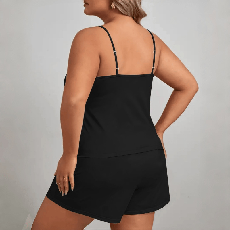 Ladies' pajama set with letter print, plus-size camisole and shorts, loose two-piece set, can be worn outside as loungewear
