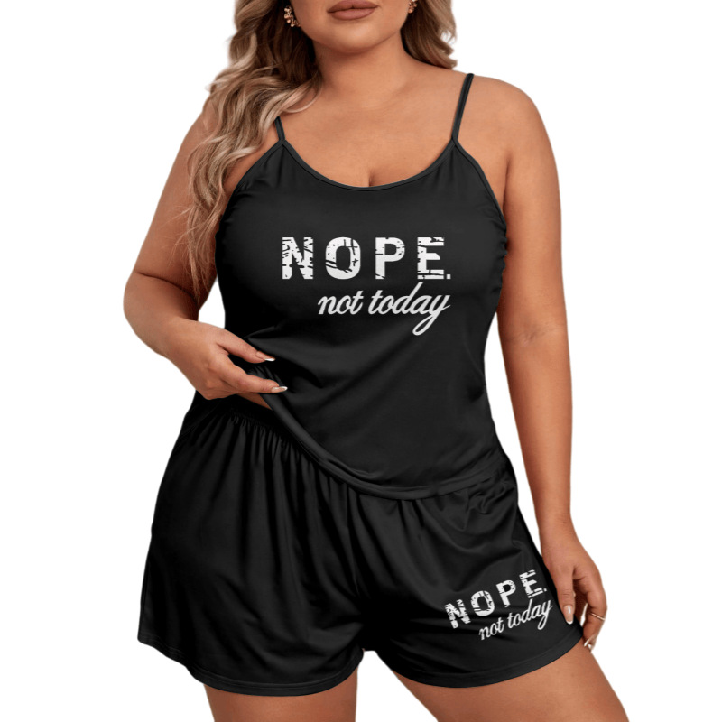 Ladies' pajama set with letter print, plus-size camisole and shorts, loose two-piece set, can be worn outside as loungewear