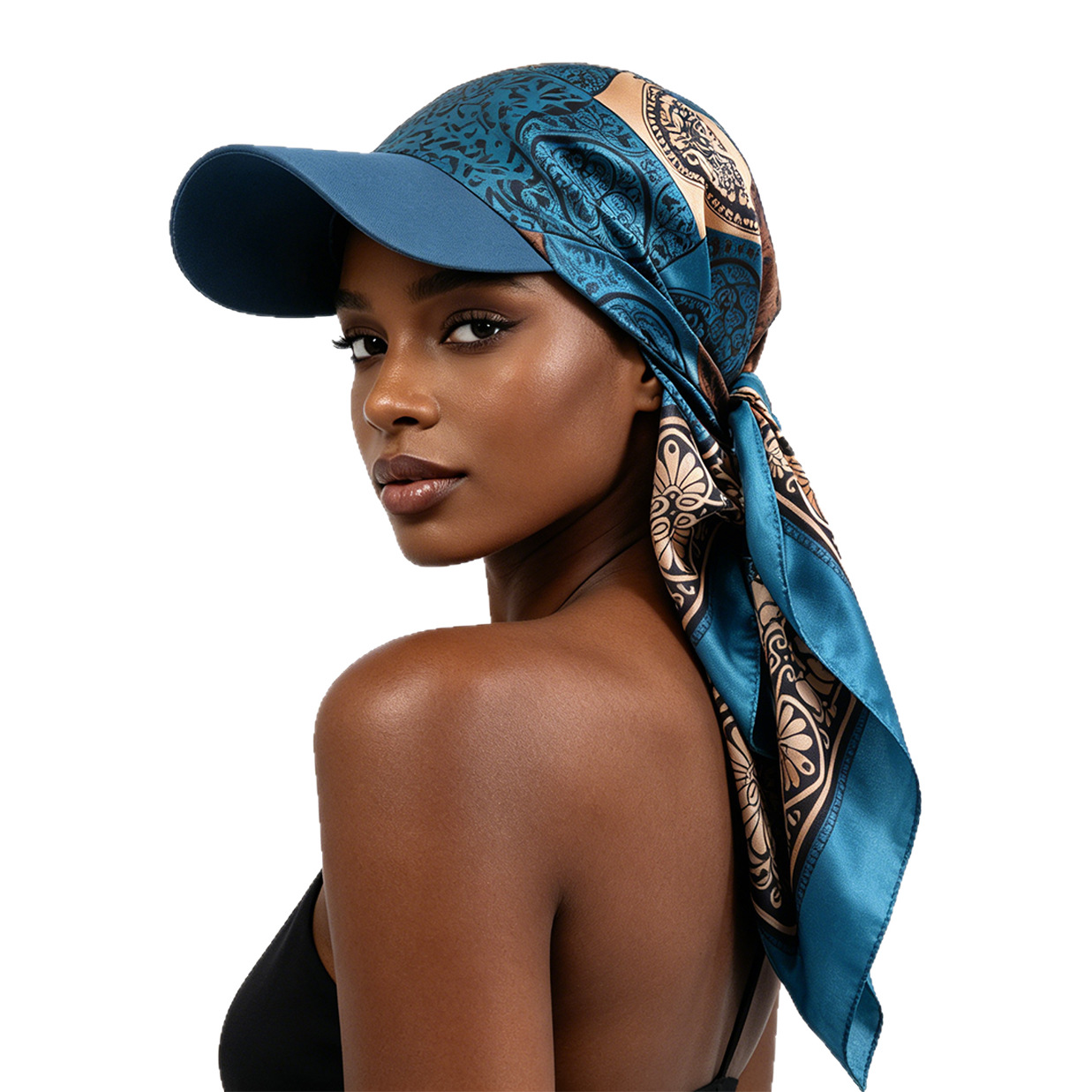 Women's new fashion silk scarf satin printed square hat outdoor sun protection tie-up baseball cap printed headscarf hat