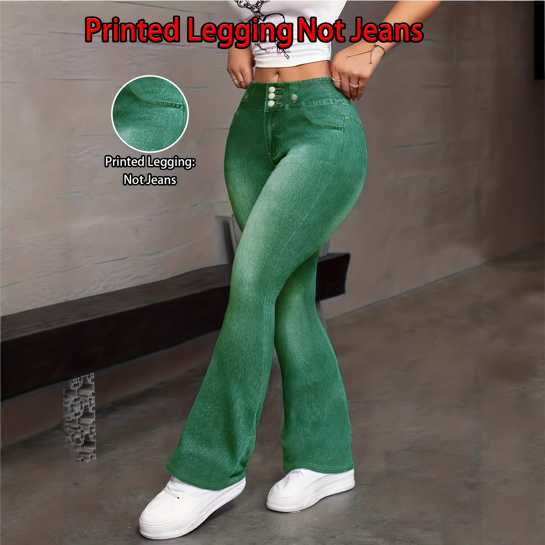 [Print Design - Not Ture] Women's fashionable imitation denim butterfly print bootcut trousers, versatile casual wide-leg pants