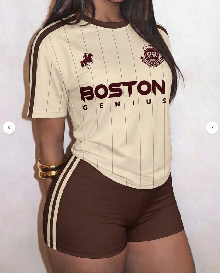 2026 Women's New Casual Set Striped Short Sleeve T-Shirt and High-Waist Drawstring Shorts Two-Piece