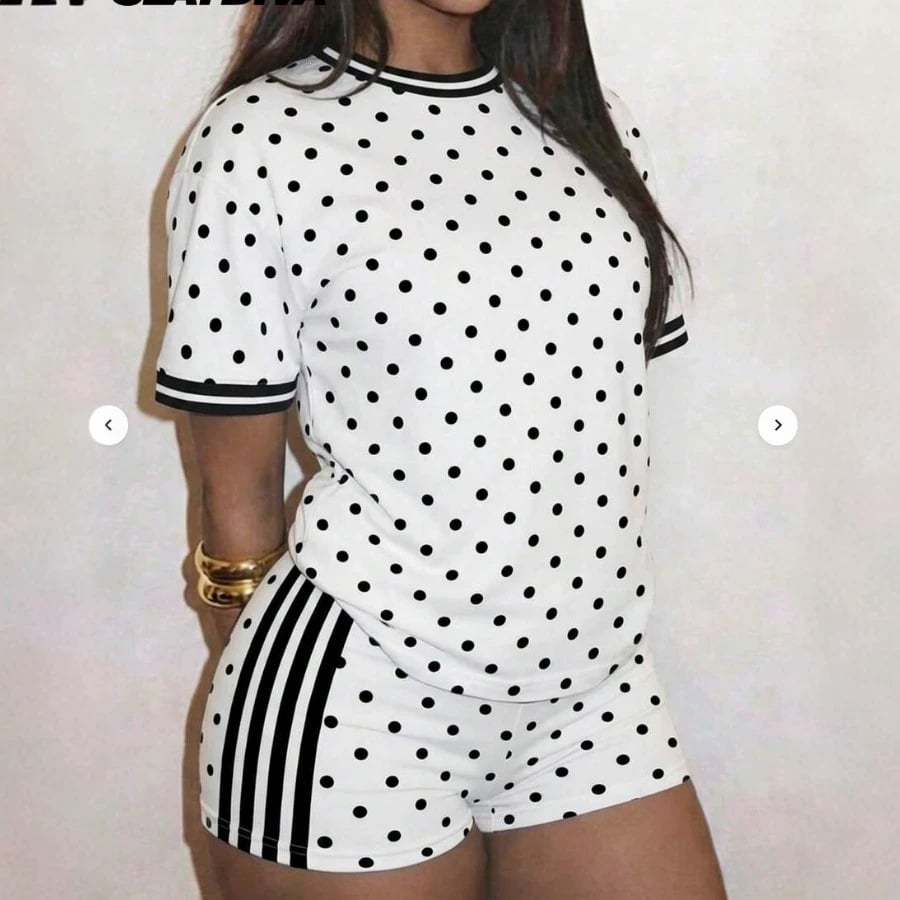 2026 Women's New Casual Set Striped Short Sleeve T-Shirt and High-Waist Drawstring Shorts Two-Piece