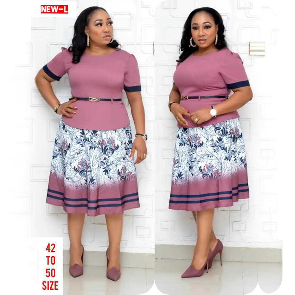 Women's new short-sleeved dress mom's printed round neck full skirt dress